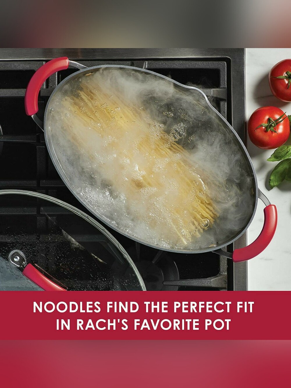 Rachael Ray Nonstick Pasta Stock Pot with Glass Lid & Spout 8Qt Red - Picture 3 of 6